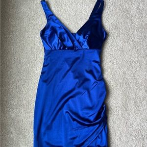 COPY - Honey and Rosie V-Neck Ruched Satin Body-con dress in Royal Blue